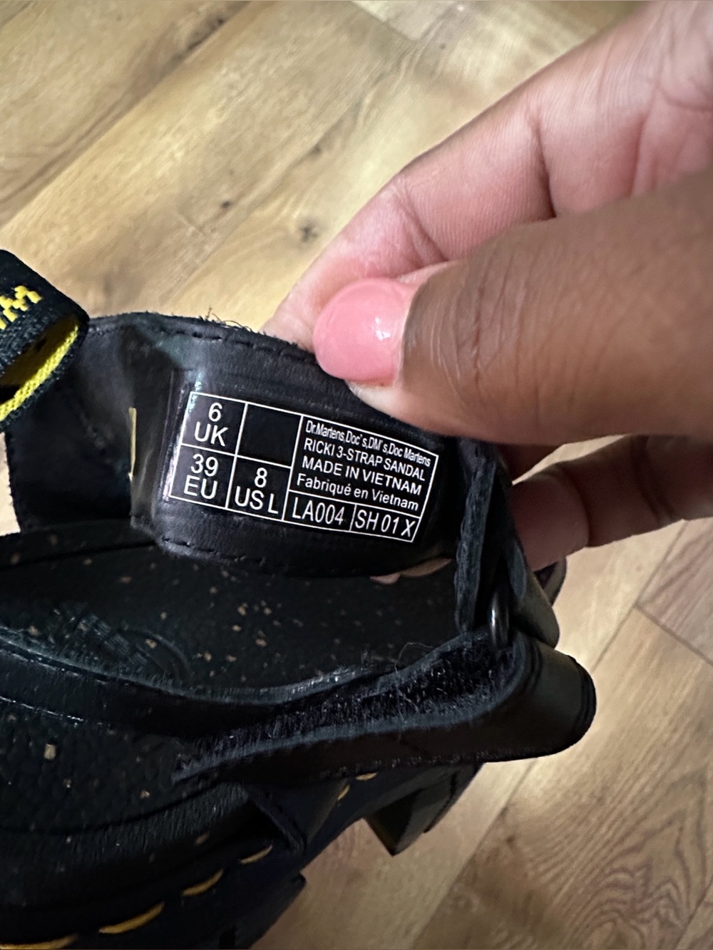 Dr. Martens Women’s Black Leather Triple-Strap Sandals with Yellow Stitching - Picture 7 of 7